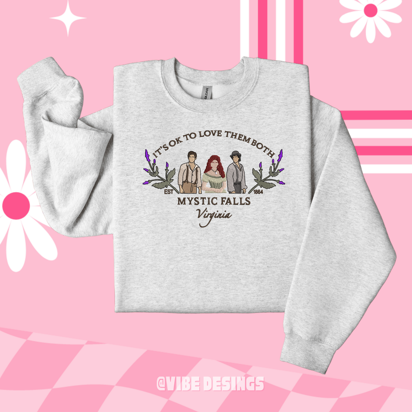 It's OK to love them both Embroidered Creckneck