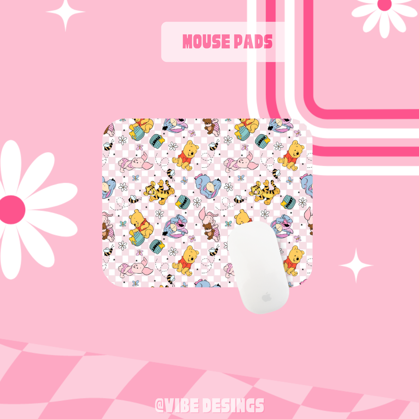 Checkered Bear Friends Mouse Pad