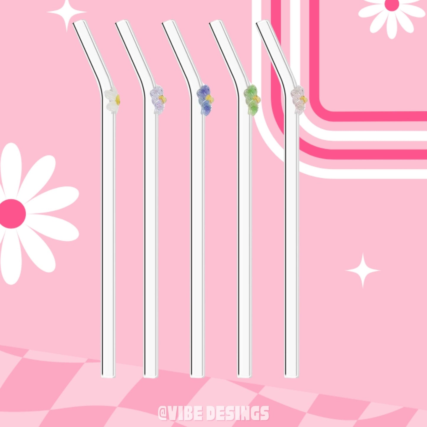 Flower Bent Glass Straw
