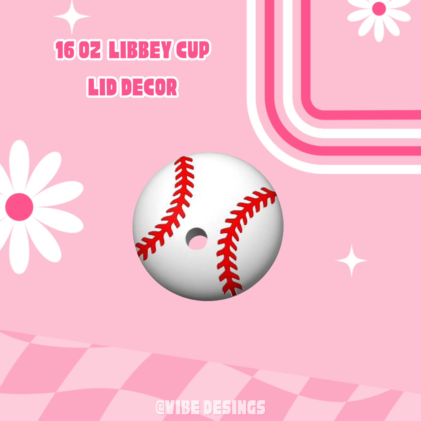 Baseball 16 oz libbey lid topper