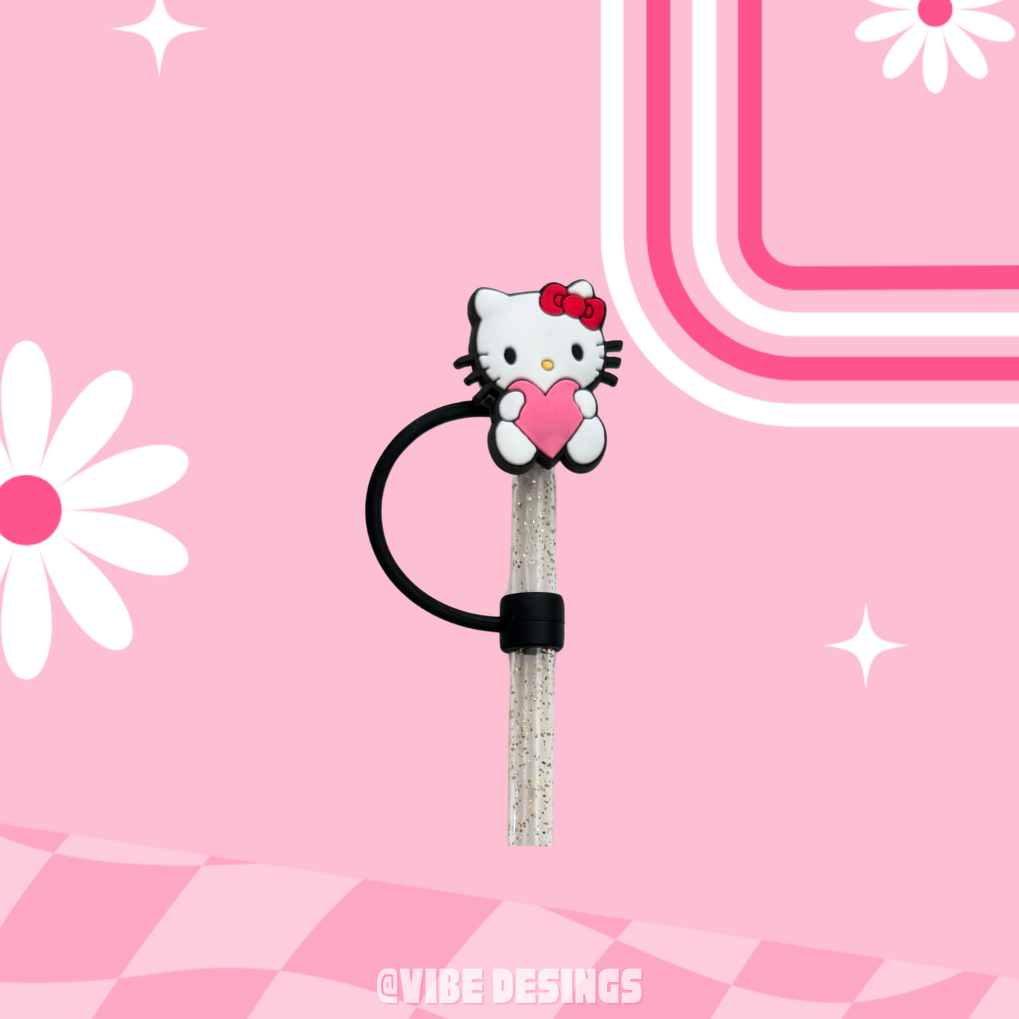 Cat w/Heart Straw Cover
