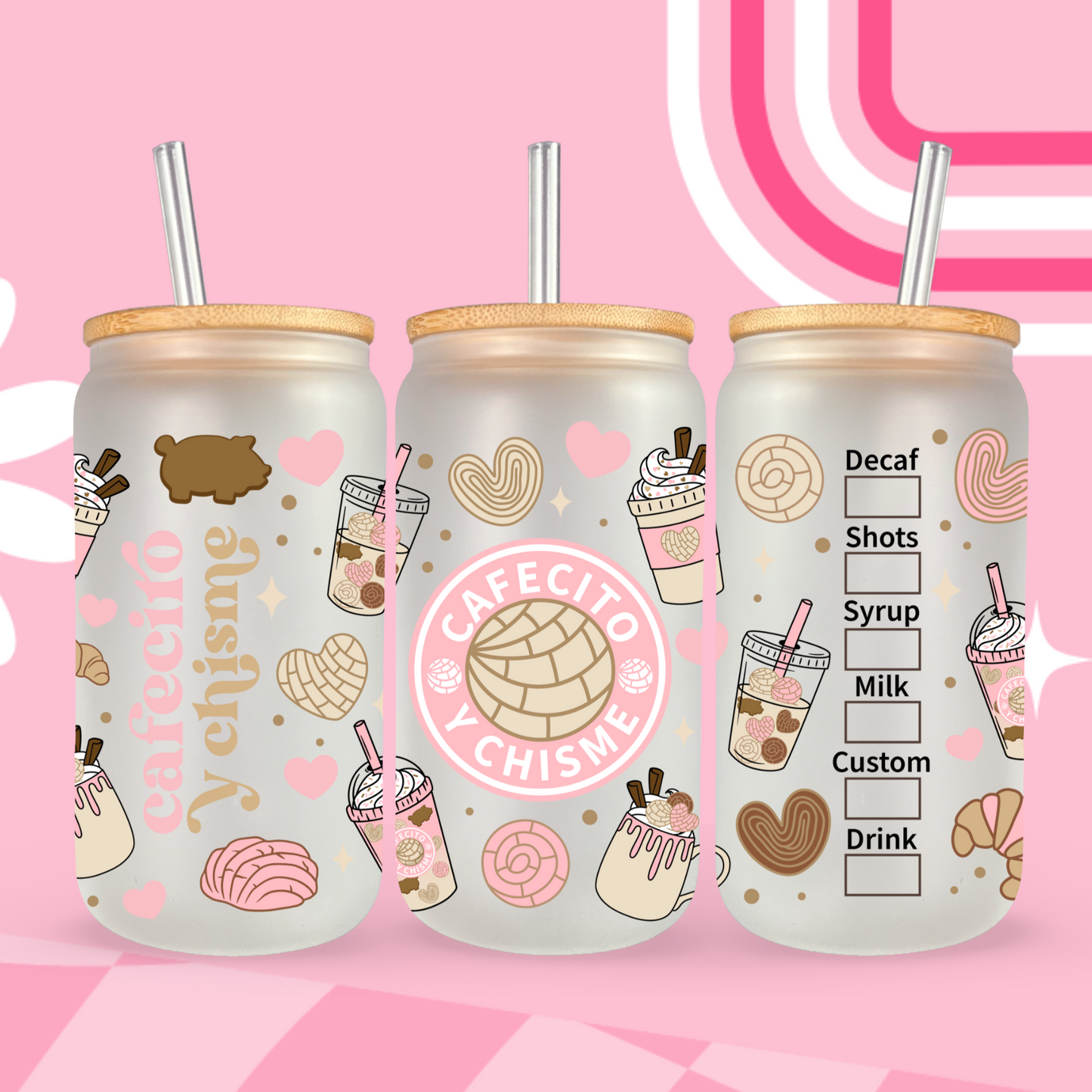 Lt. Pink Cafecito Frosted Glass Can