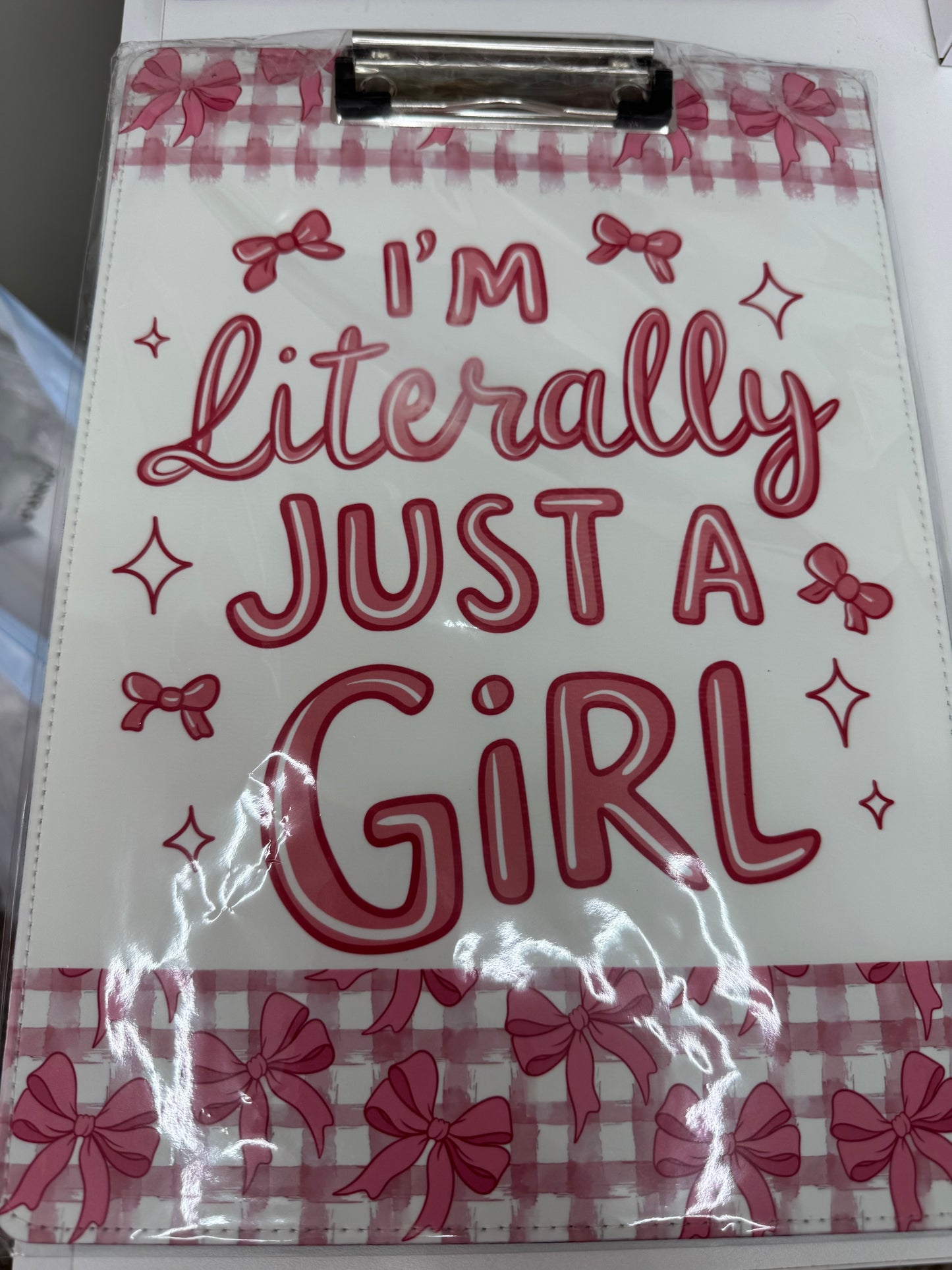 Just a Girl Leather Clip board (oopsie ready to ship