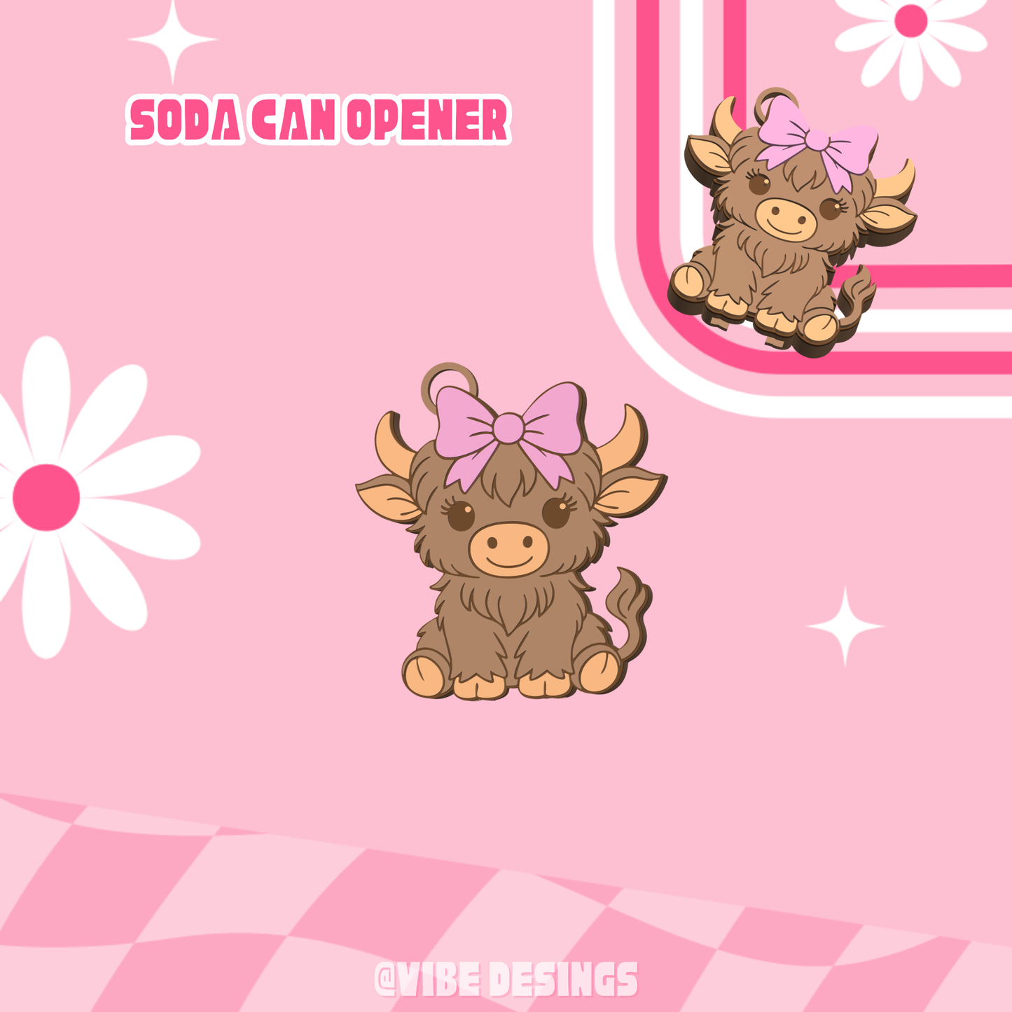 Coquette Highland Cow Tab opener keychain Ships 7-10 days