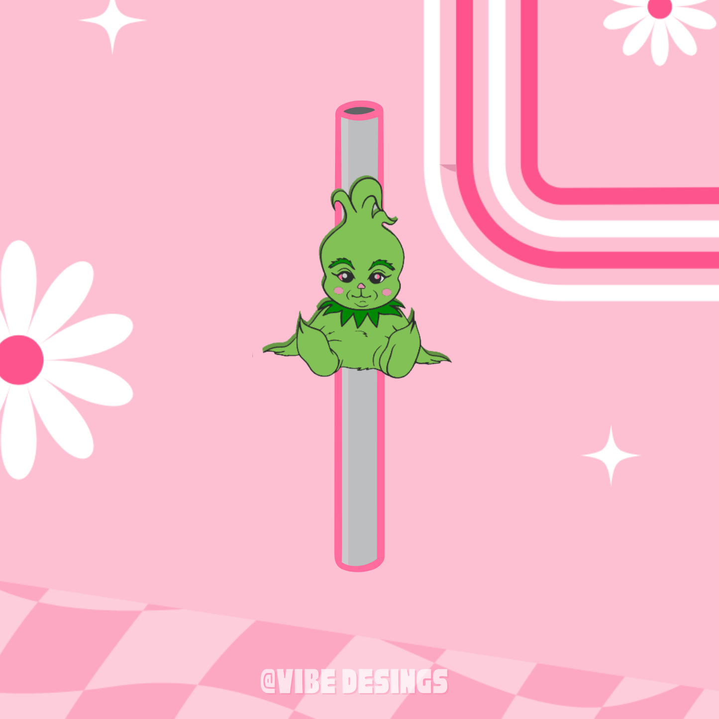 Baby Grinchy 3D Straw Topper