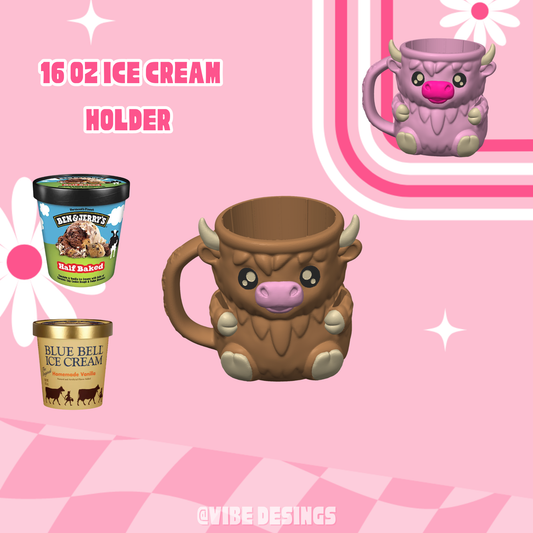 Highland Cow 16 oz Ice Cream Holder