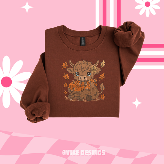 Fall Cow Embroidered Crewneck