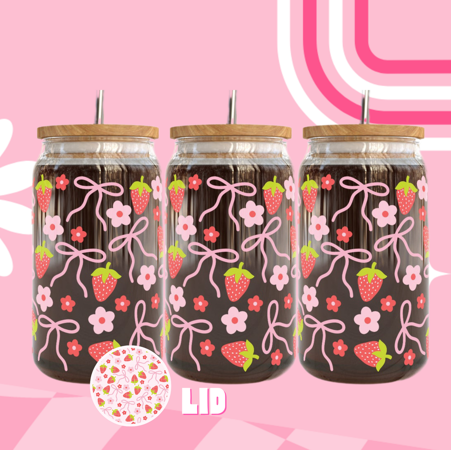 Strawberry Coquette Glass Can