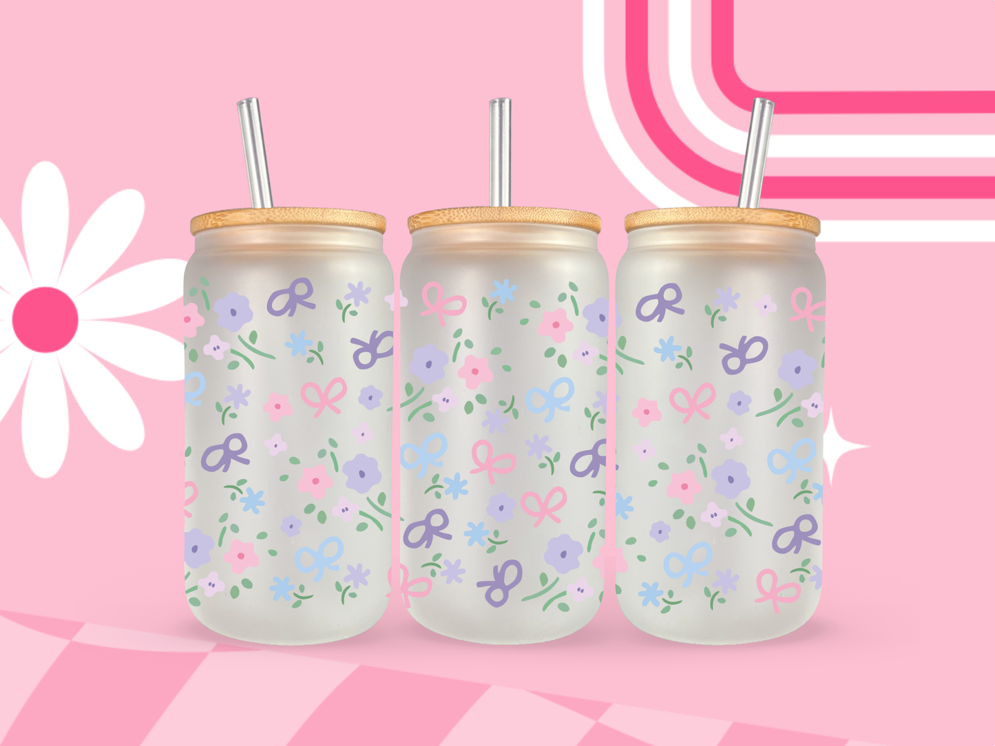 Pastel Flowers Glass Can