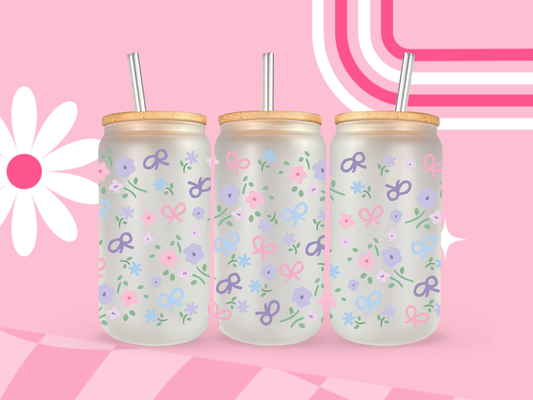 Pastel Flowers Glass Can