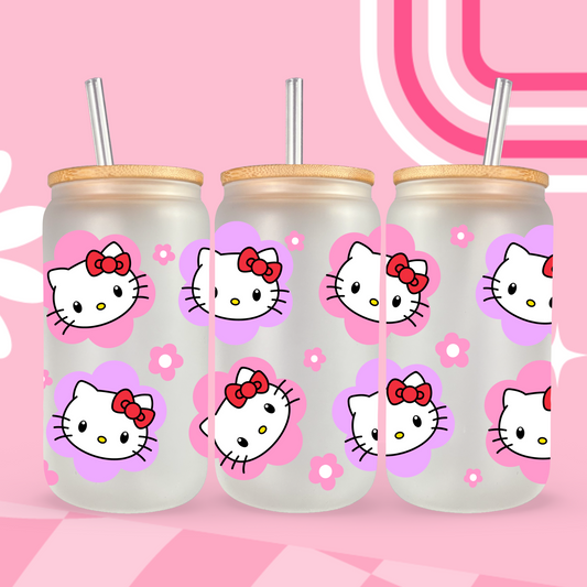 Retro Floral Kitty  Glass Can