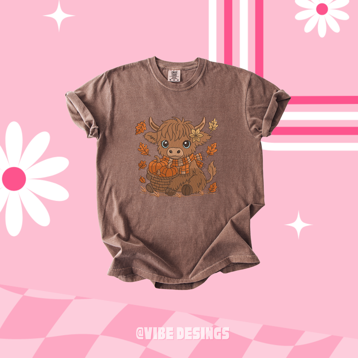 Fall Cow Embroidery Shirt
