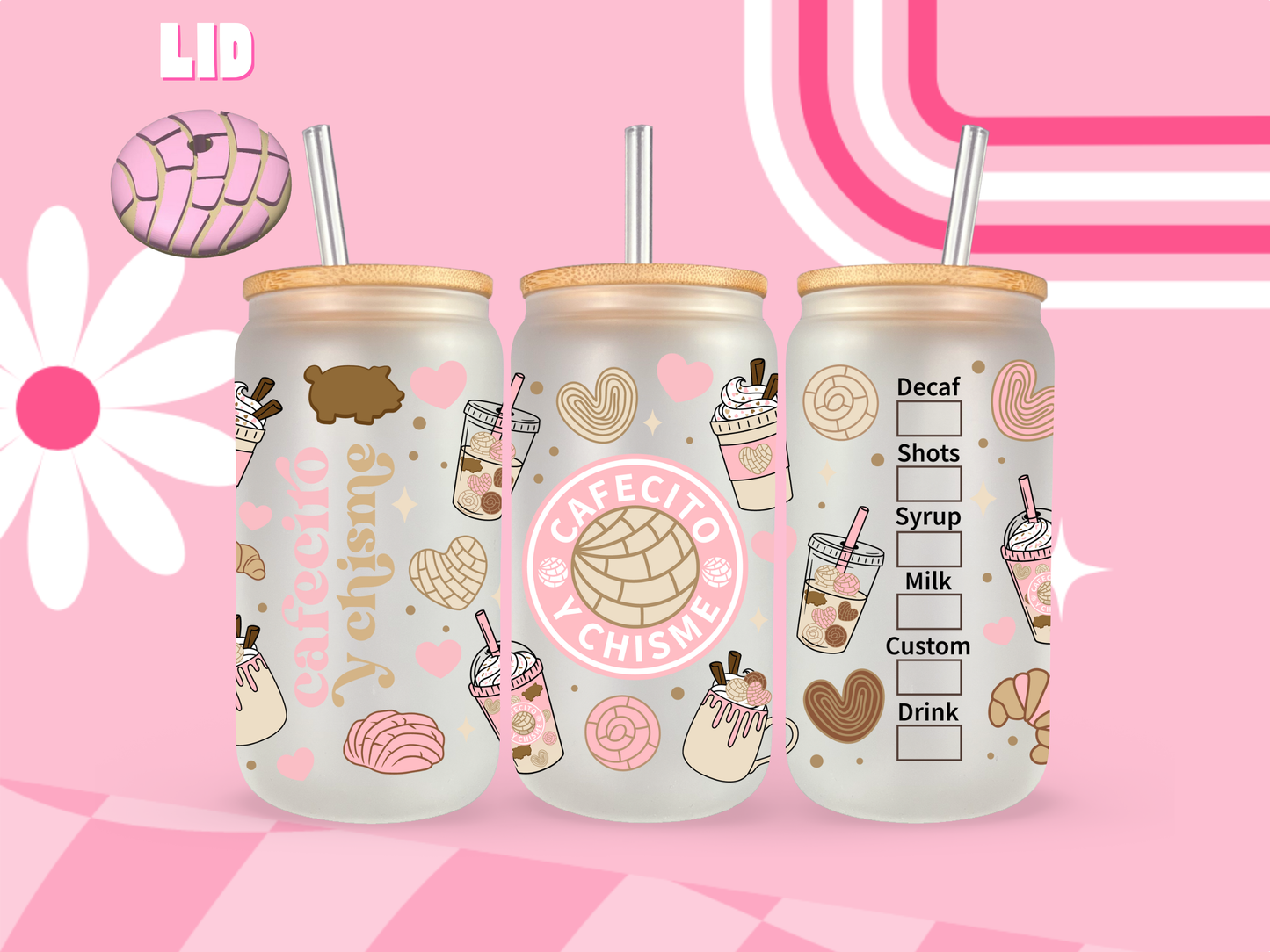 Lt. Pink Cafecito Frosted Glass Can