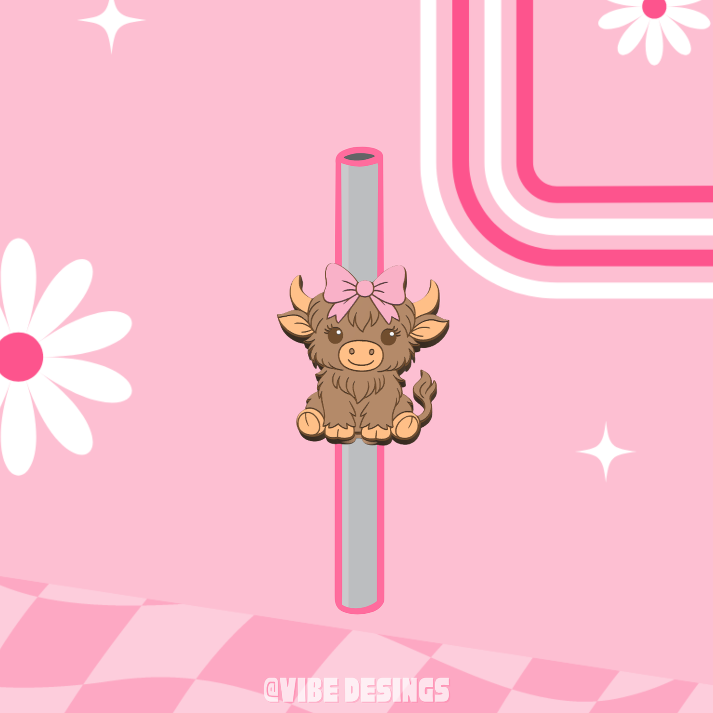 Coquette Highland Cow Straw Topper