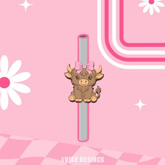 Coquette Highland Cow Straw Topper